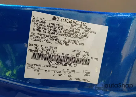 2011 Ford Focus Ses из США, поврежденный, VIN 1FAHP3GN9BW200107